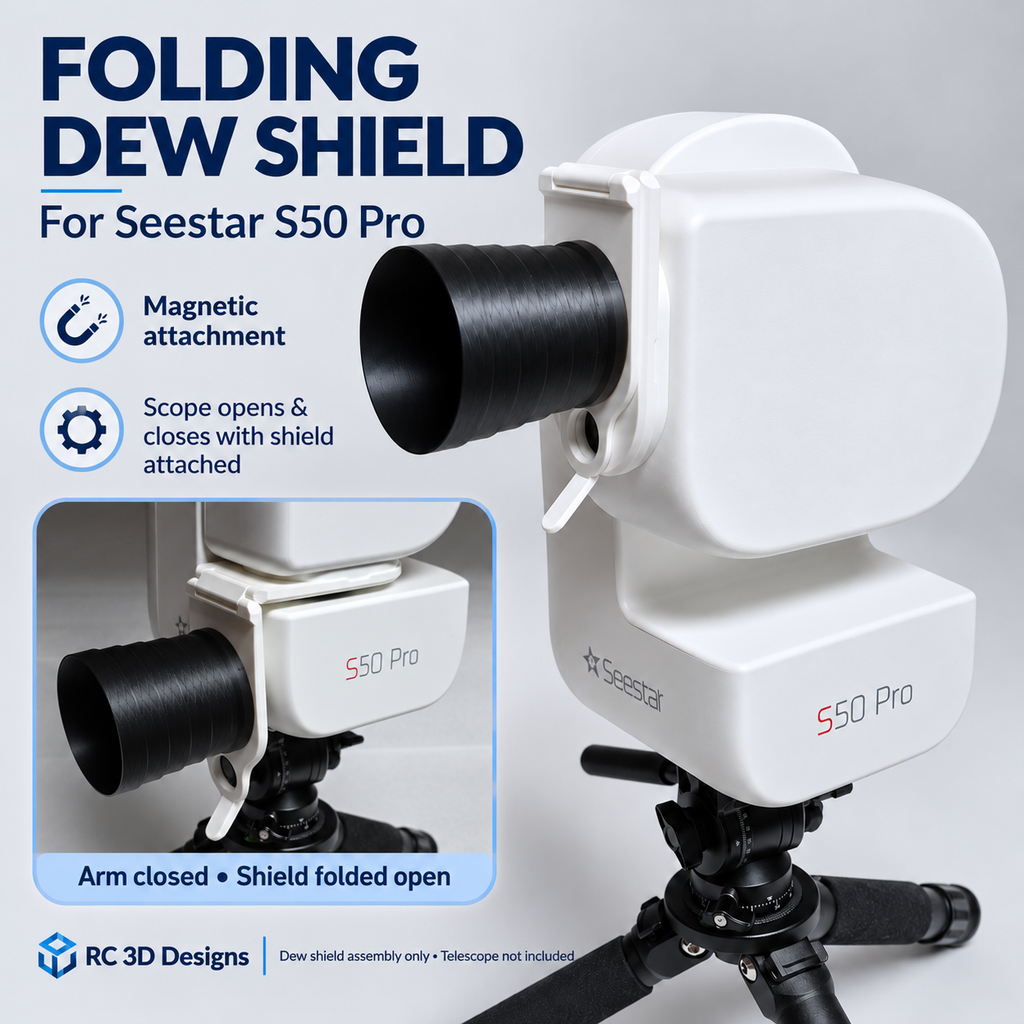 Seestar S50 Pro Folding Dew Shield | Magnetic Attachment | 3D Printed Telescope Accessory