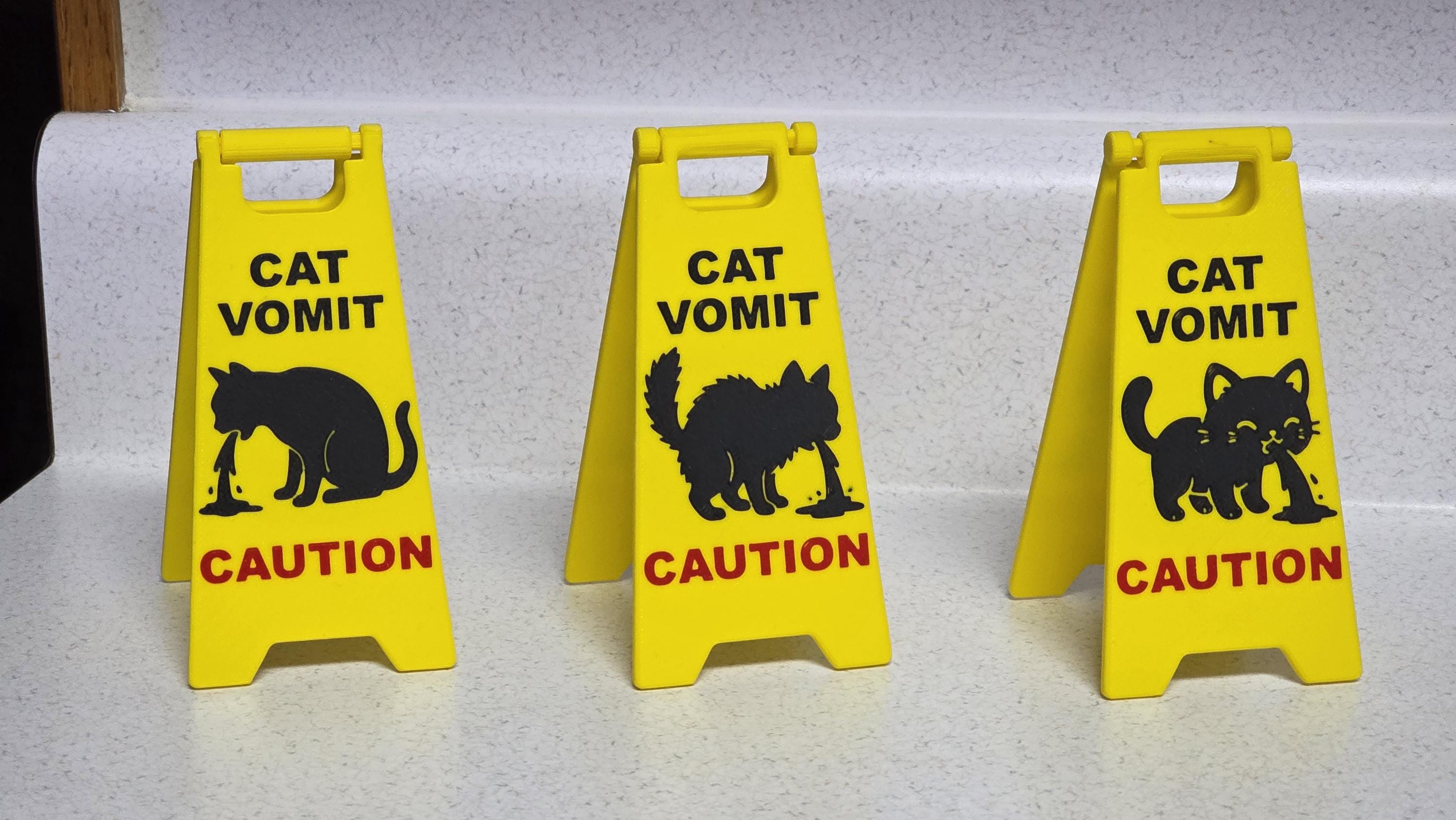 Cat Vomit wet floor sign V2, V3, V4 graphic options | Updated hinge | Gag gift | Stocking stuffer | 5 inch or 7 inch tall | Fast Shipping