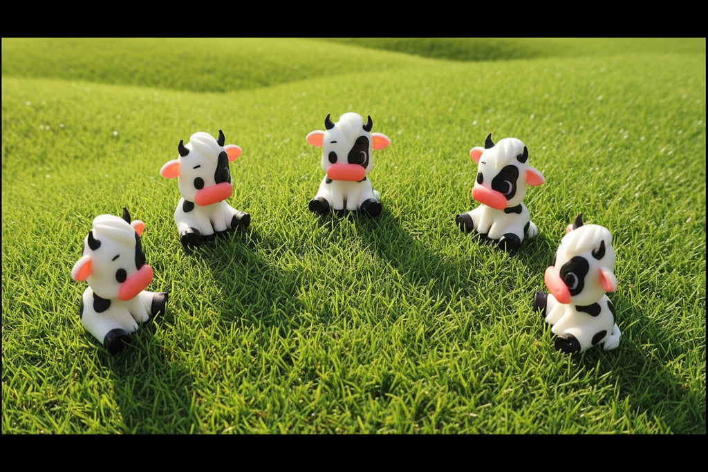 Baby Cow Sitting, Magnetic, Multicolor, 3d Printed, 1.125 inches tall, Minatures