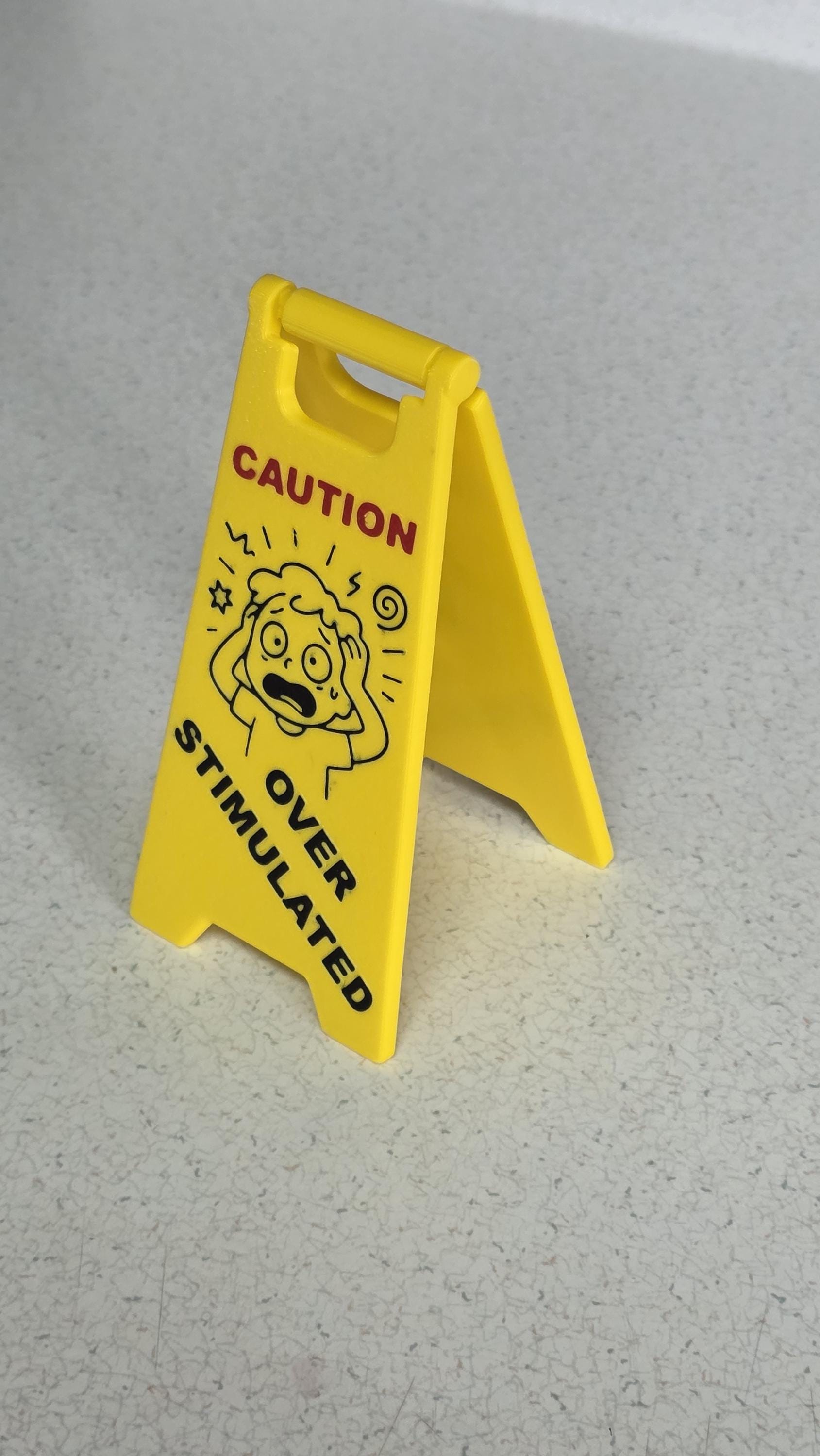 Overstimulated wet floor sign | Updated hinge |Gag gift | Stocking stuffer | 5 inch tall