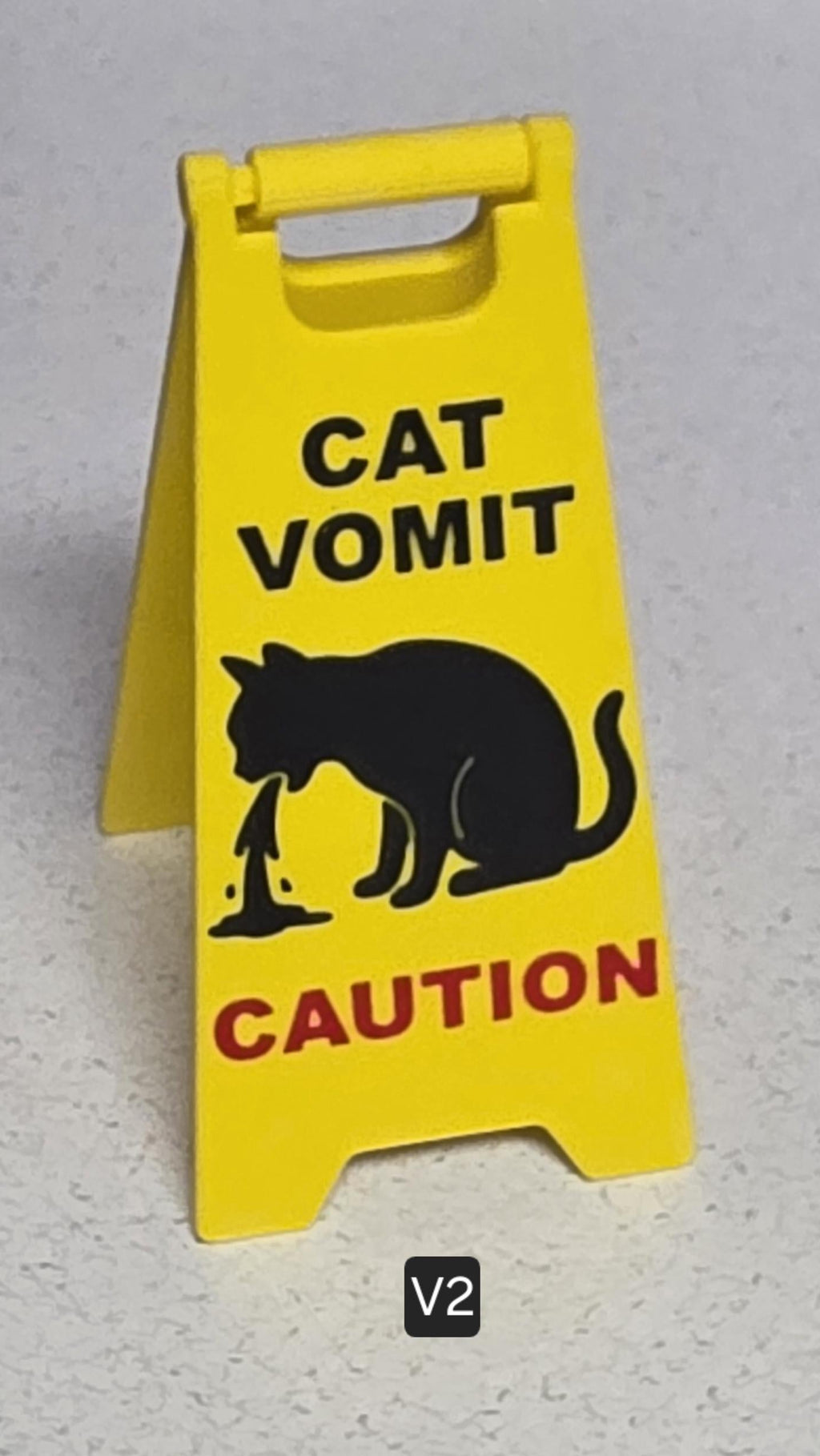 Cat Vomit wet floor sign V2, V3, V4 graphic options | Updated hinge | Gag gift | Stocking stuffer | 5 inch or 7 inch tall | Fast Shipping