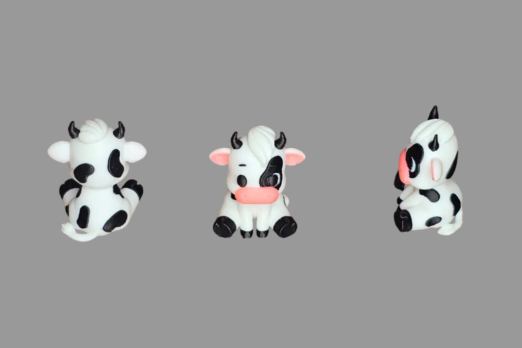 Baby Cow Sitting, Magnetic, Multicolor, 3d Printed, 1.125 inches tall, Minatures