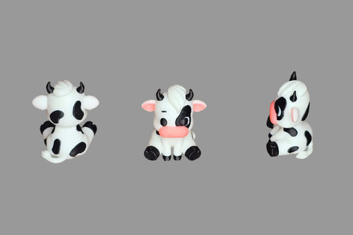 Baby Cow Sitting, Magnetic, Multicolor, 3d Printed, 1.125 inches tall, Minatures