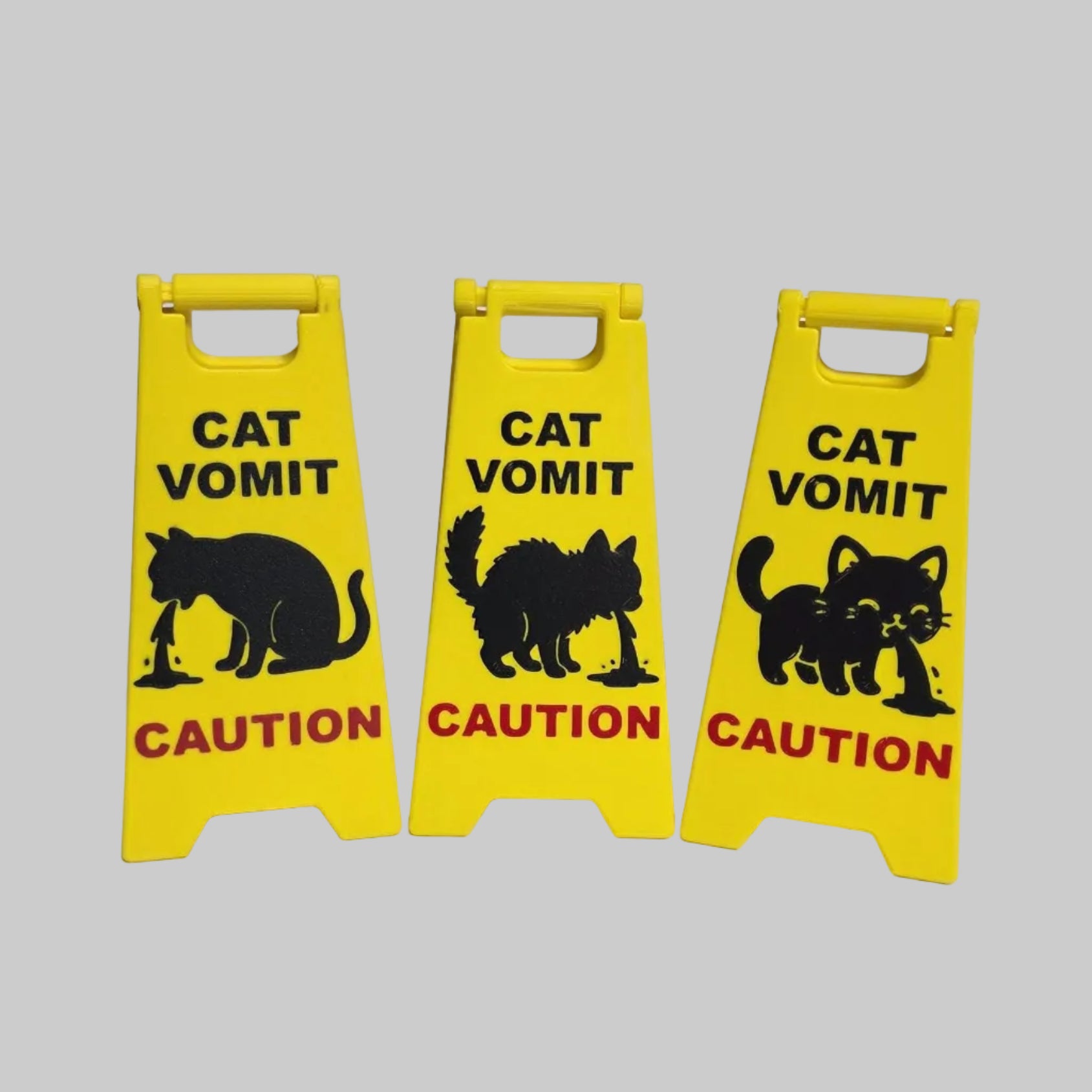 Cat Vomit wet floor sign V2, V3, V4 graphic options | Updated hinge | Gag gift | Stocking stuffer | 5 inch or 7 inch tall | Fast Shipping