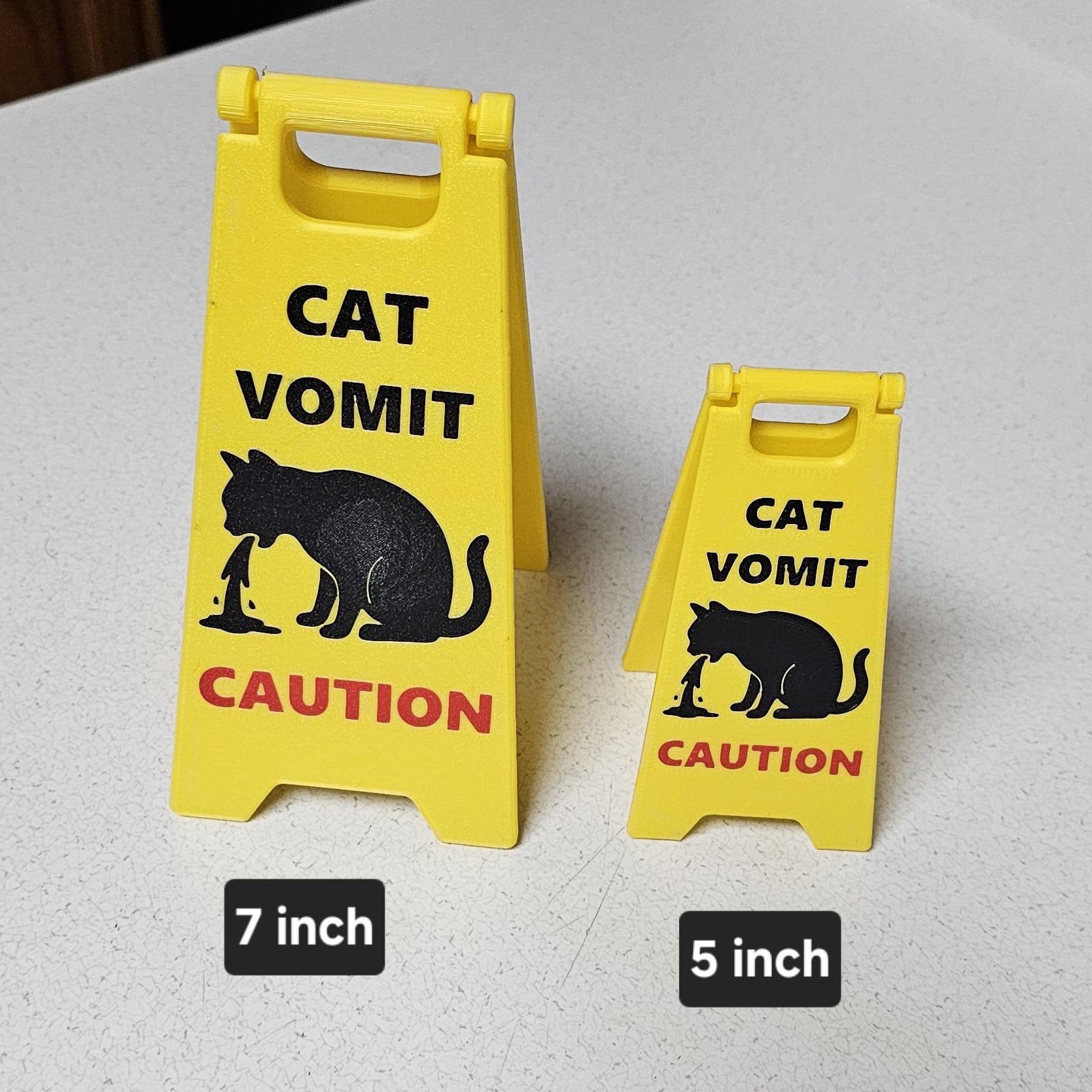 Cat Vomit wet floor sign V2, V3, V4 graphic options | Updated hinge | Gag gift | Stocking stuffer | 5 inch or 7 inch tall | Fast Shipping