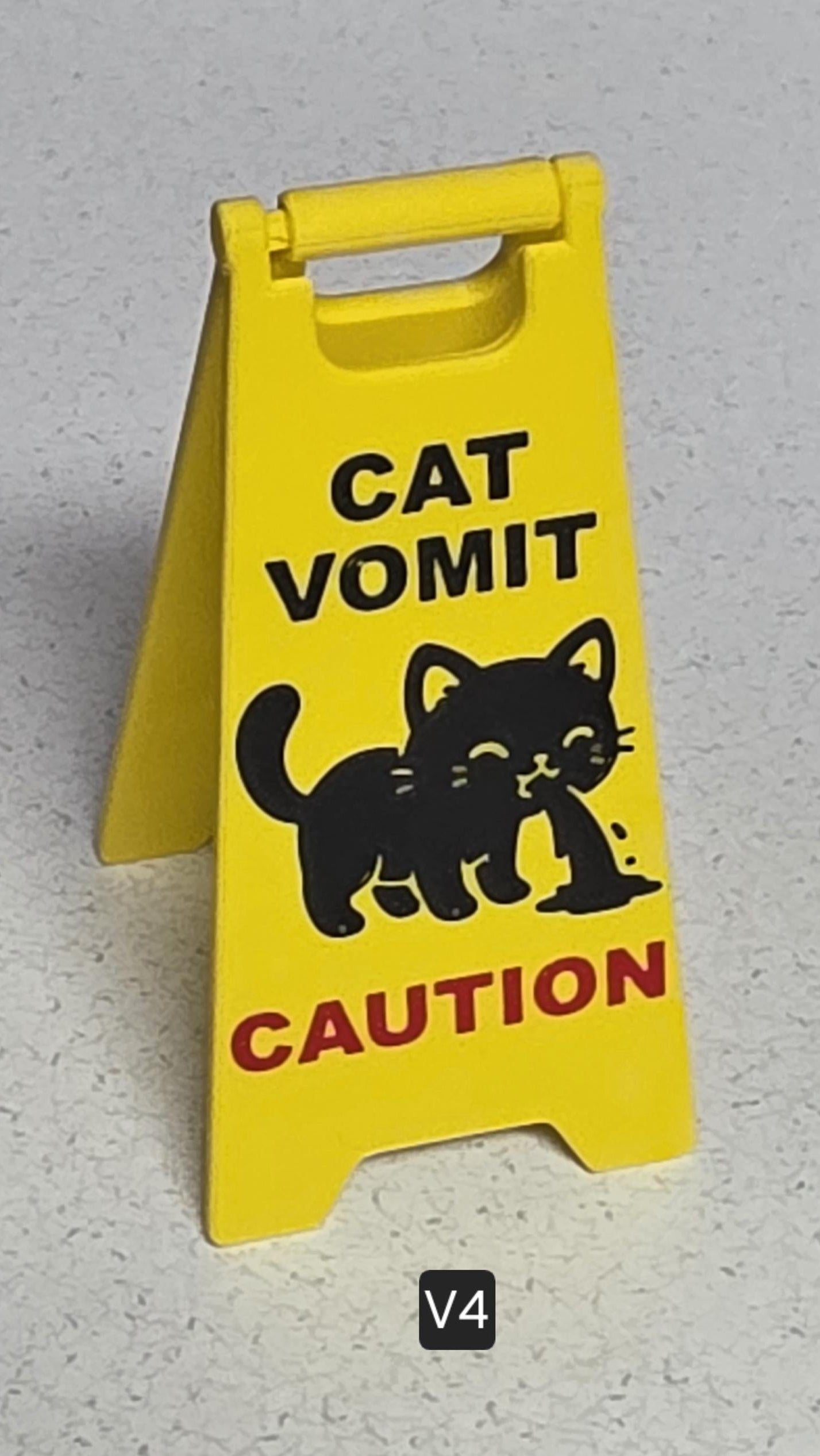 Cat Vomit wet floor sign V2, V3, V4 graphic options | Updated hinge | Gag gift | Stocking stuffer | 5 inch or 7 inch tall | Fast Shipping